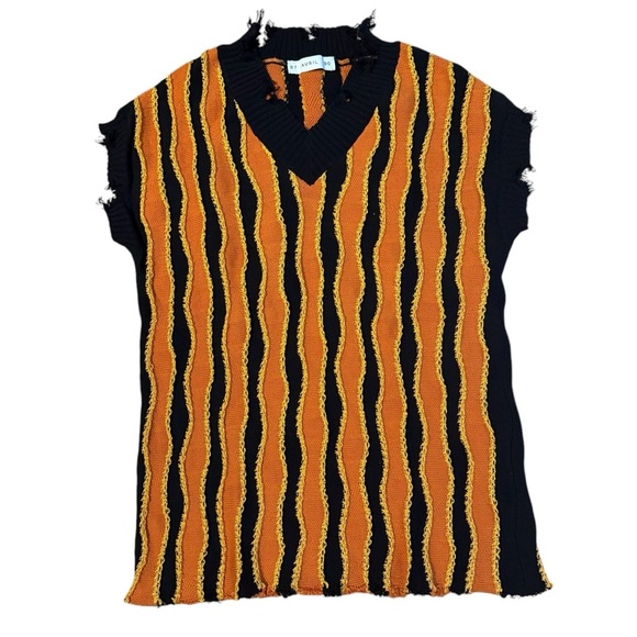 AVRIL 8790 Black and Orange Striped Sweatervest Size Medium - Picture 1 of 5